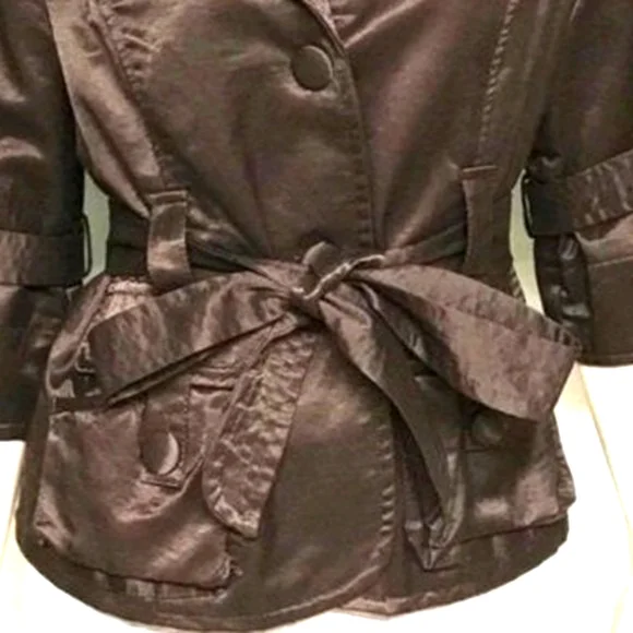 🤎 Impeccable Vintage Satin Deep Dark Rich Chocolate Brown Tie Jacket - M - Picture 7 of 9